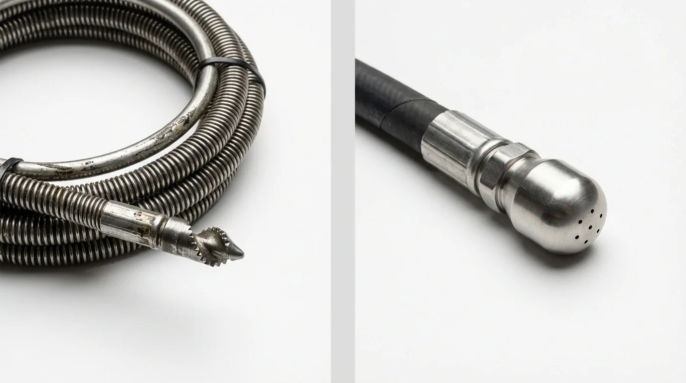 Drain snake cable and hydro jetting nozzle used for drain cleaning in Alexandria, MN