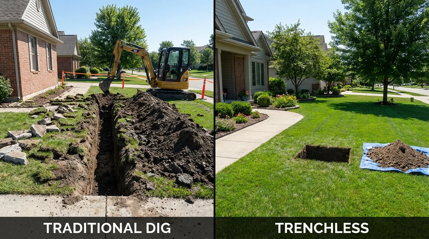 Trenchless sewer repair with minimal yard damage versus traditional excavation in Alexandria, MN